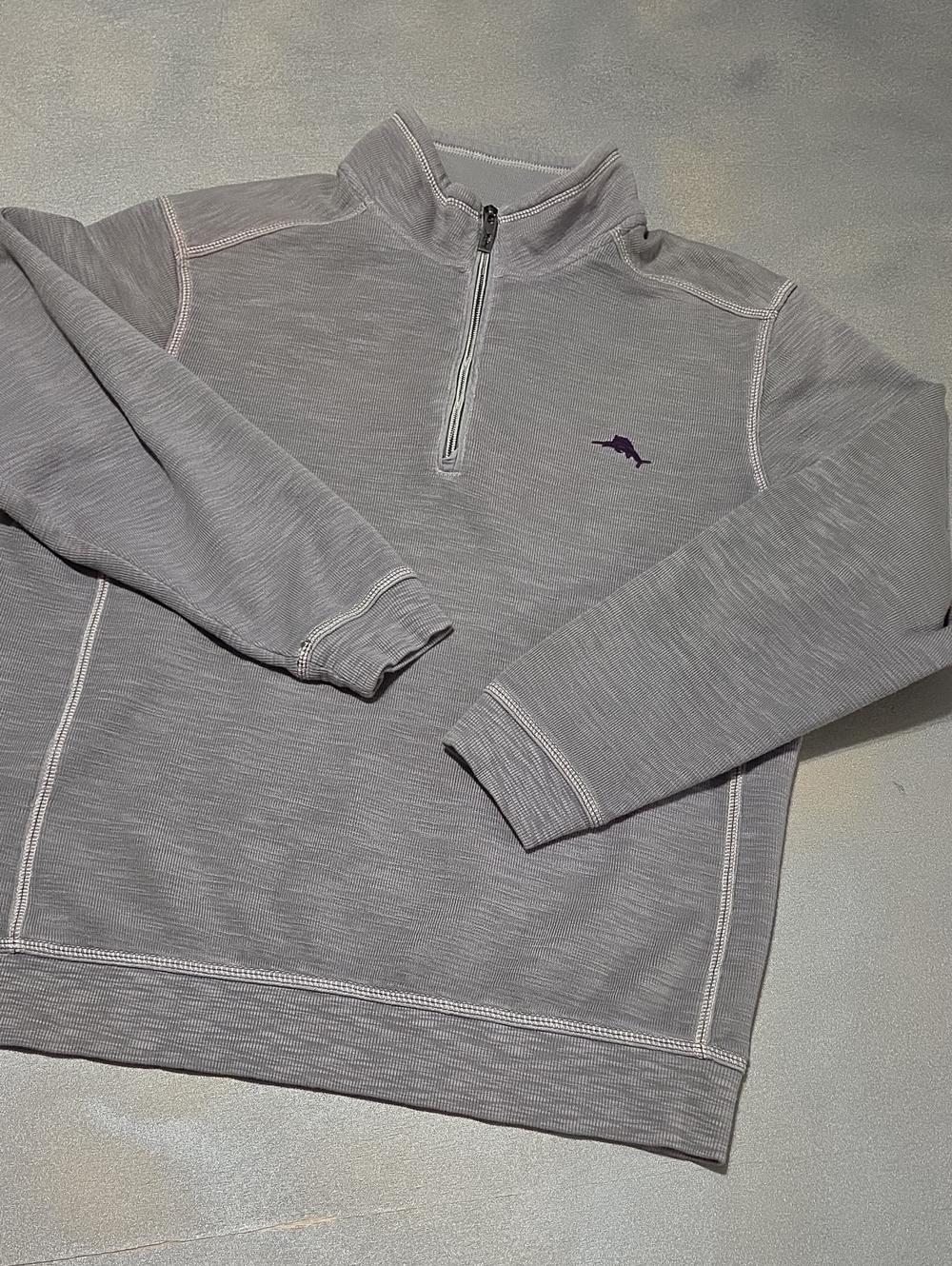 Tommy Bahama Gray Quarter‑Zip Pullover with Purple Fish Logo NWOTS